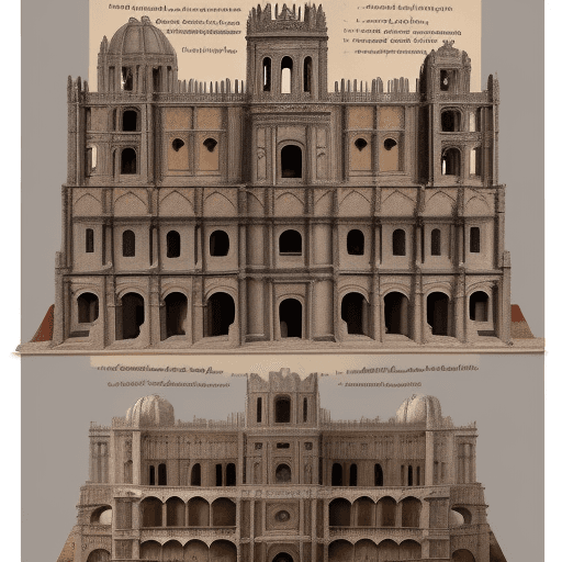 AI generated: A detailed crosssection of the ancient colonial Mexican cathedral, showcasing its construction techn...