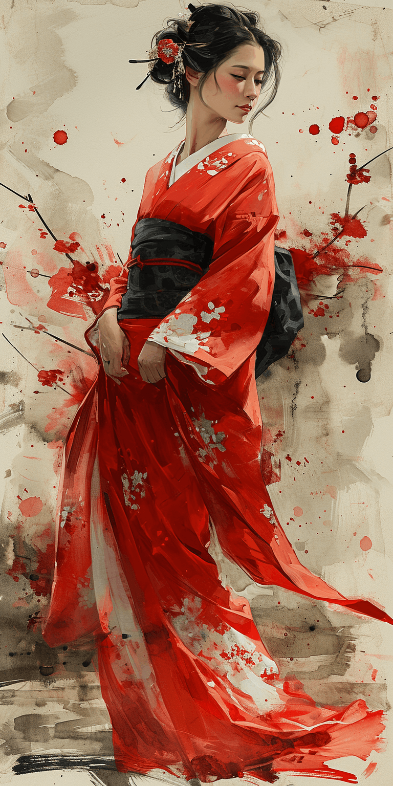 AI generated: geisha woman in ink on white matte vinyl wall sticker, in the style of anton mauve, light pink and r...