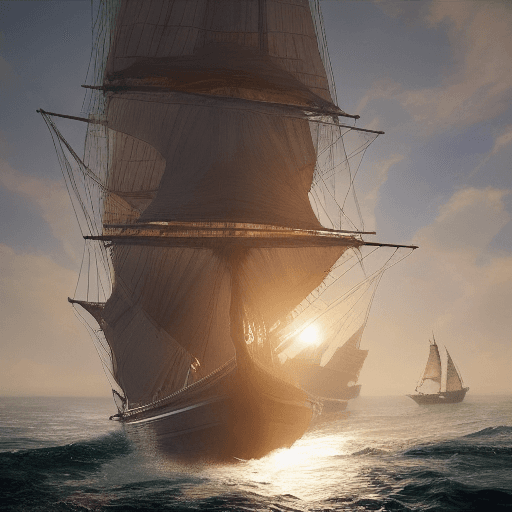 AI generated: Photo of a ultra realistic sailing ship, dramatic light, pale sunrise, cinematic lighting, battered,...