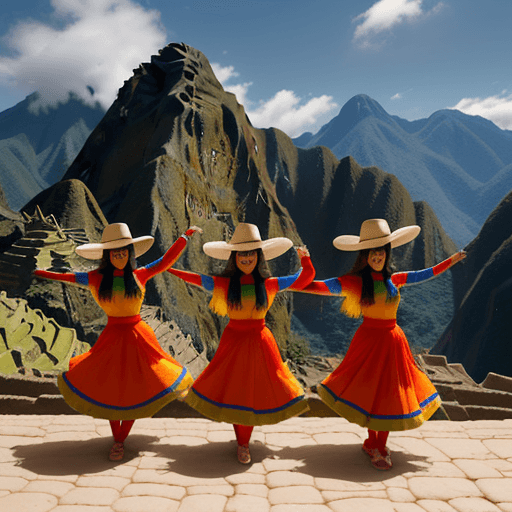 AI generated: personas bailando danzas peruanas
bandera de peru
lineas de nazca, machu picchu
cajon , quena, sampo...