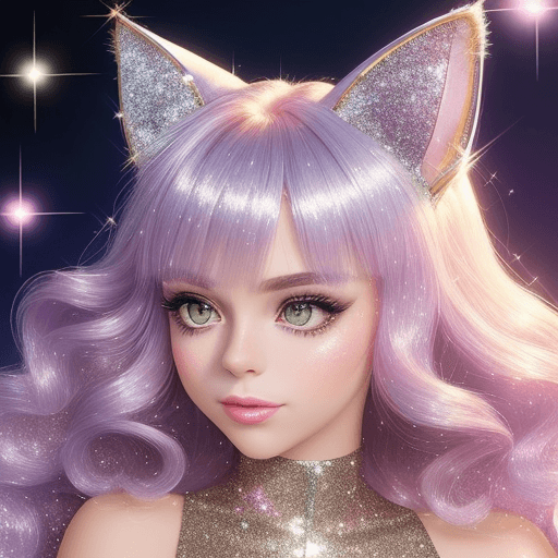 AI generated: Close-up of a cat sissy, glitter background, shiny glitter hair, professional profile photo, shiny g...