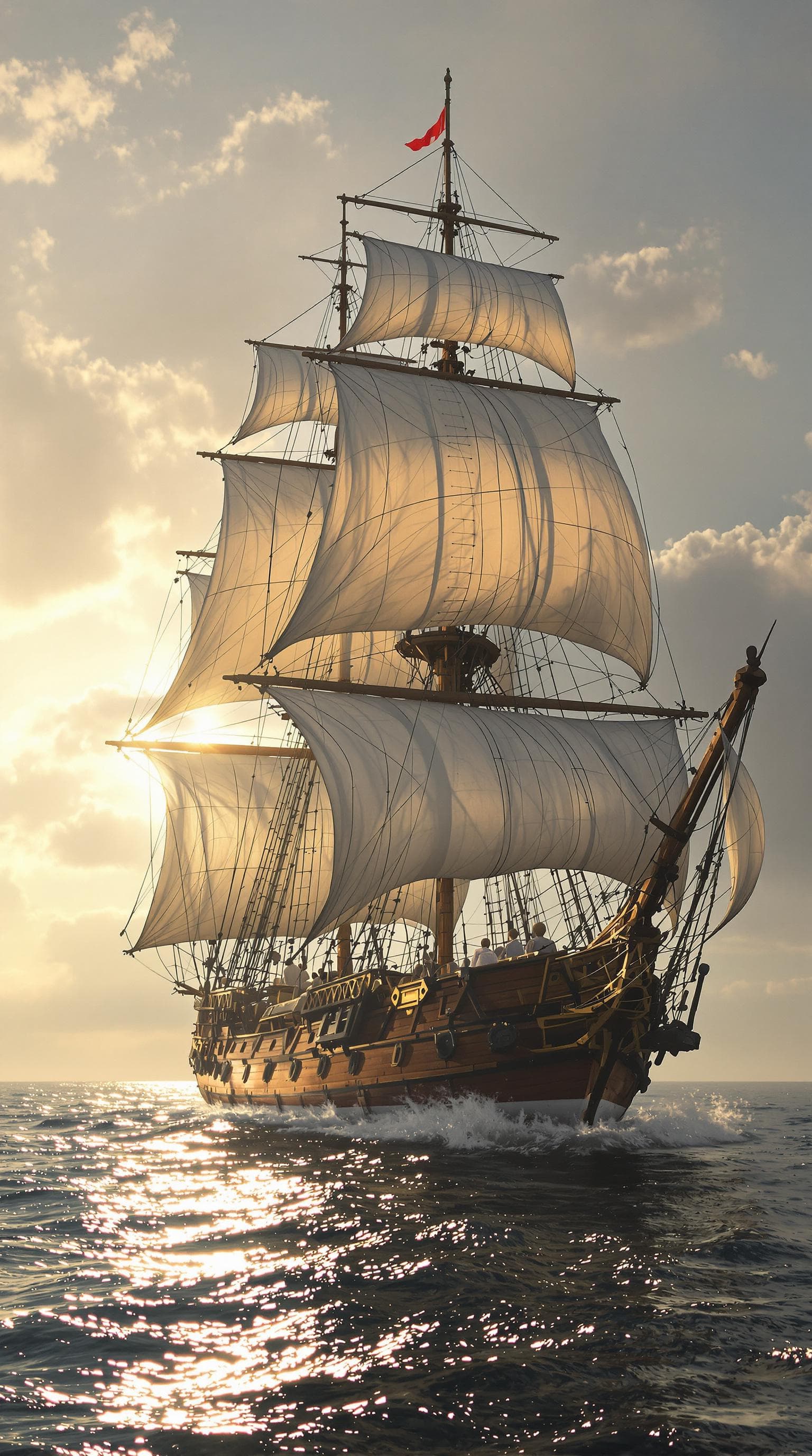 AI generated: Photo of a ultra realistic sailing ship, dramatic light, pale sunrise, cinematic lighting, battered,...