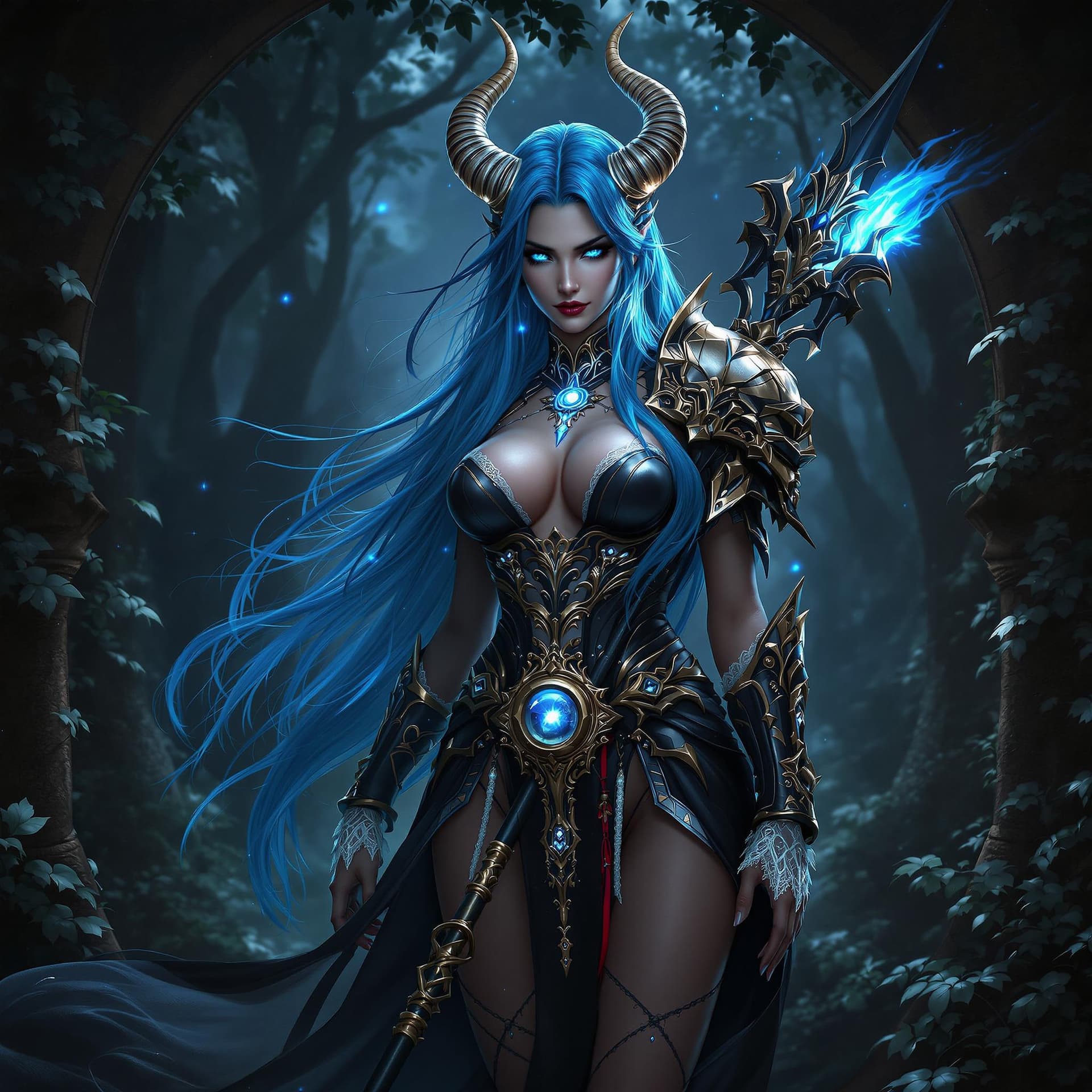 AI generated: the nether world,a highly detailed, photorealistic CGI rendering of a fantasy warrior woman standing...