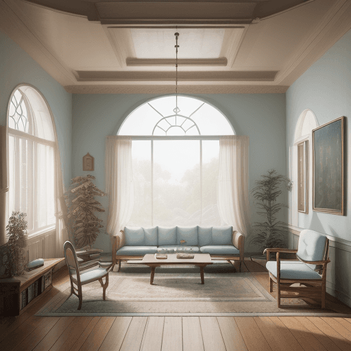 AI generated: High resolution photography interior design, dreamy sunken living room conversation pit, wooden floo...