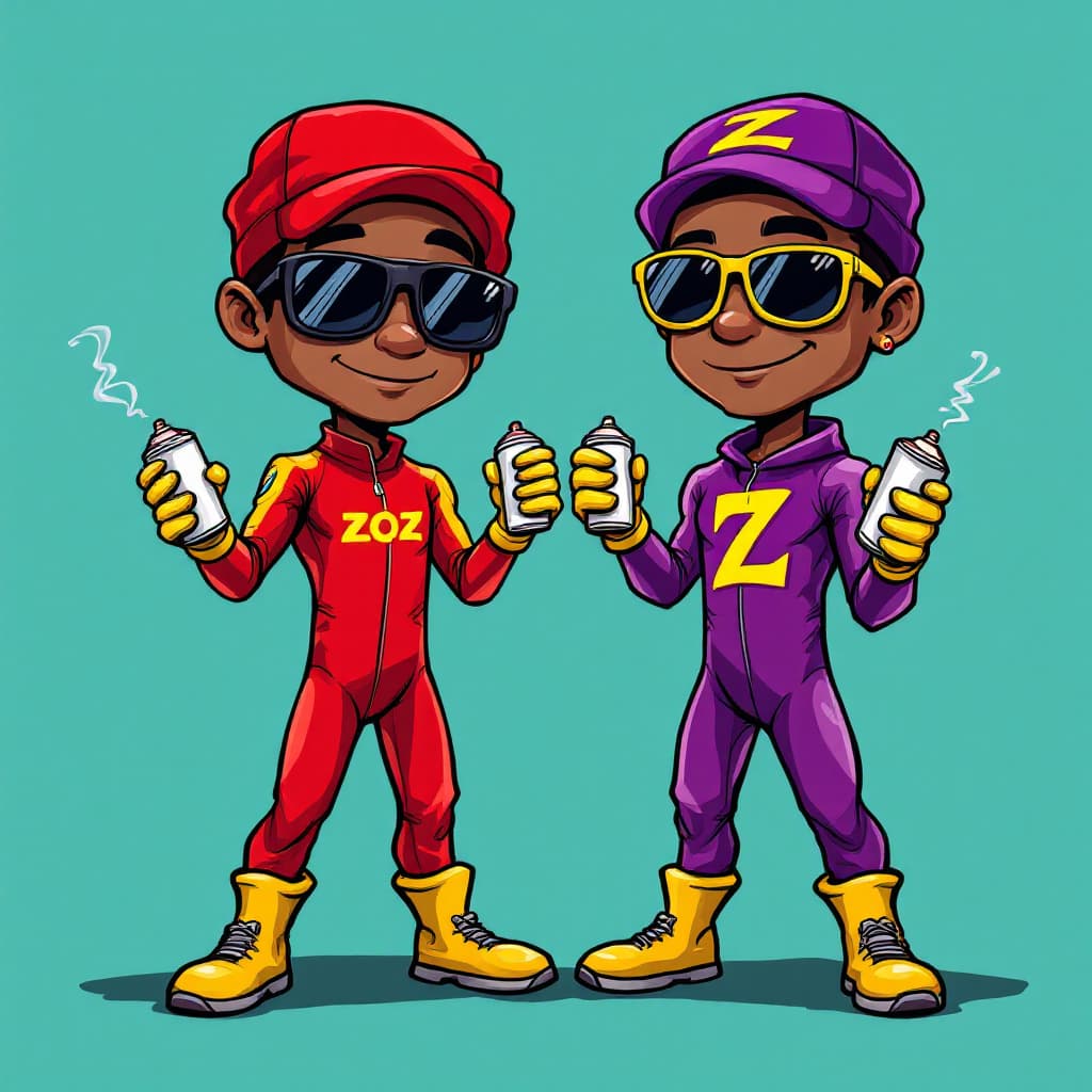 AI generated: A BLACKMAN IN A RED SPANDEX SUIT with a zoz logo on his chest , WITH YELLOW GLOVES AND BOOTS , SUNGL...