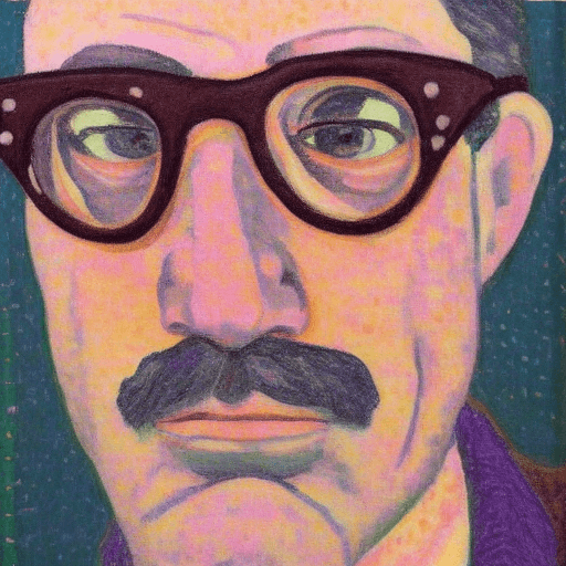AI generated: fase of a man with espectacles and freckles in the style of Théo Rysselberghe
