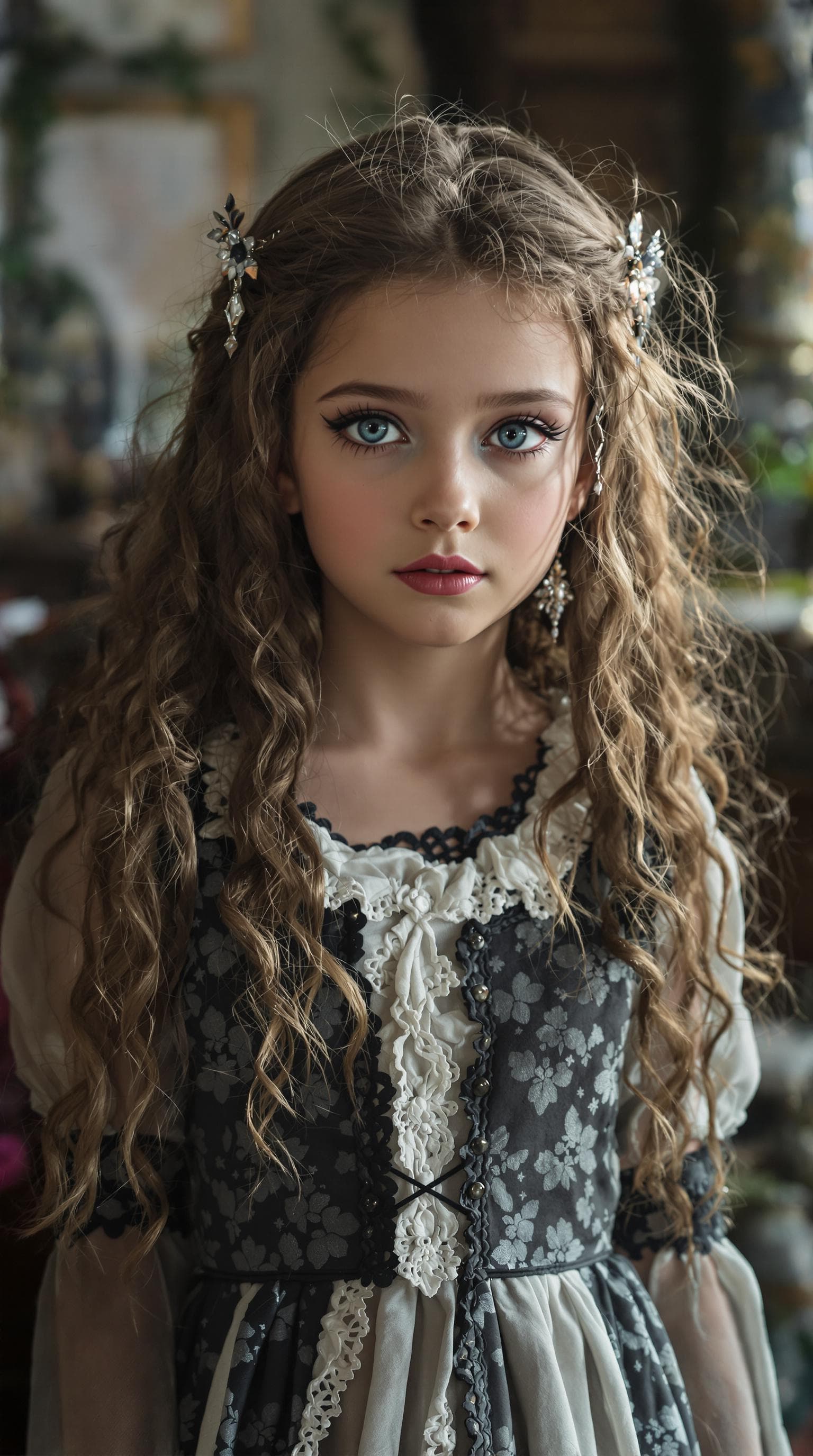 AI generated: a professional photo of a exceptionally beautiful girl in the world (age 7), (seven year old) vampir...