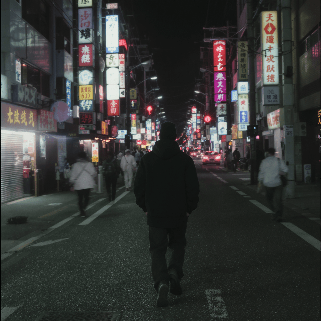 AI generated: Tokyo Street vibe snap by Billy Deee, full body and length shot, one point focused, motion blur, fil...