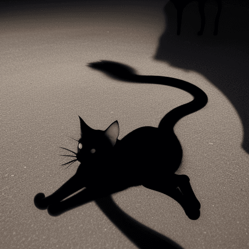 AI generated: A profile view of a very beautiful cat, with its shadow prominently cast on the ground, revealing a ...