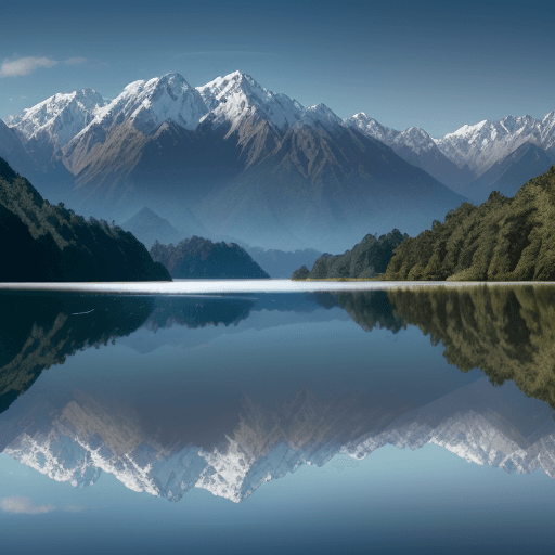 AI generated: "Embark on a virtual journey to the pristine beauty of Lake Matheson in New Zealand, where nature un...