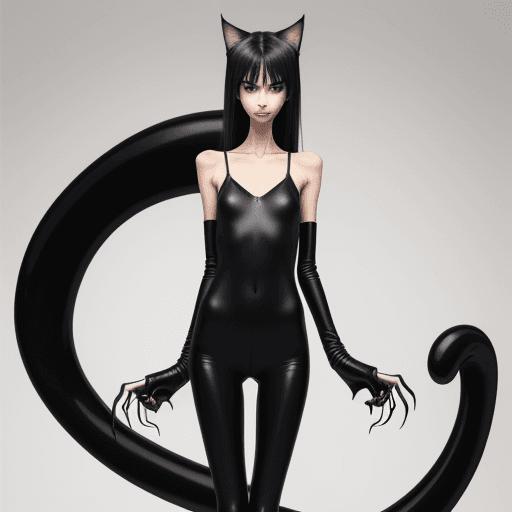 AI generated: ultra skinny girl with long black curved cat's claws, 