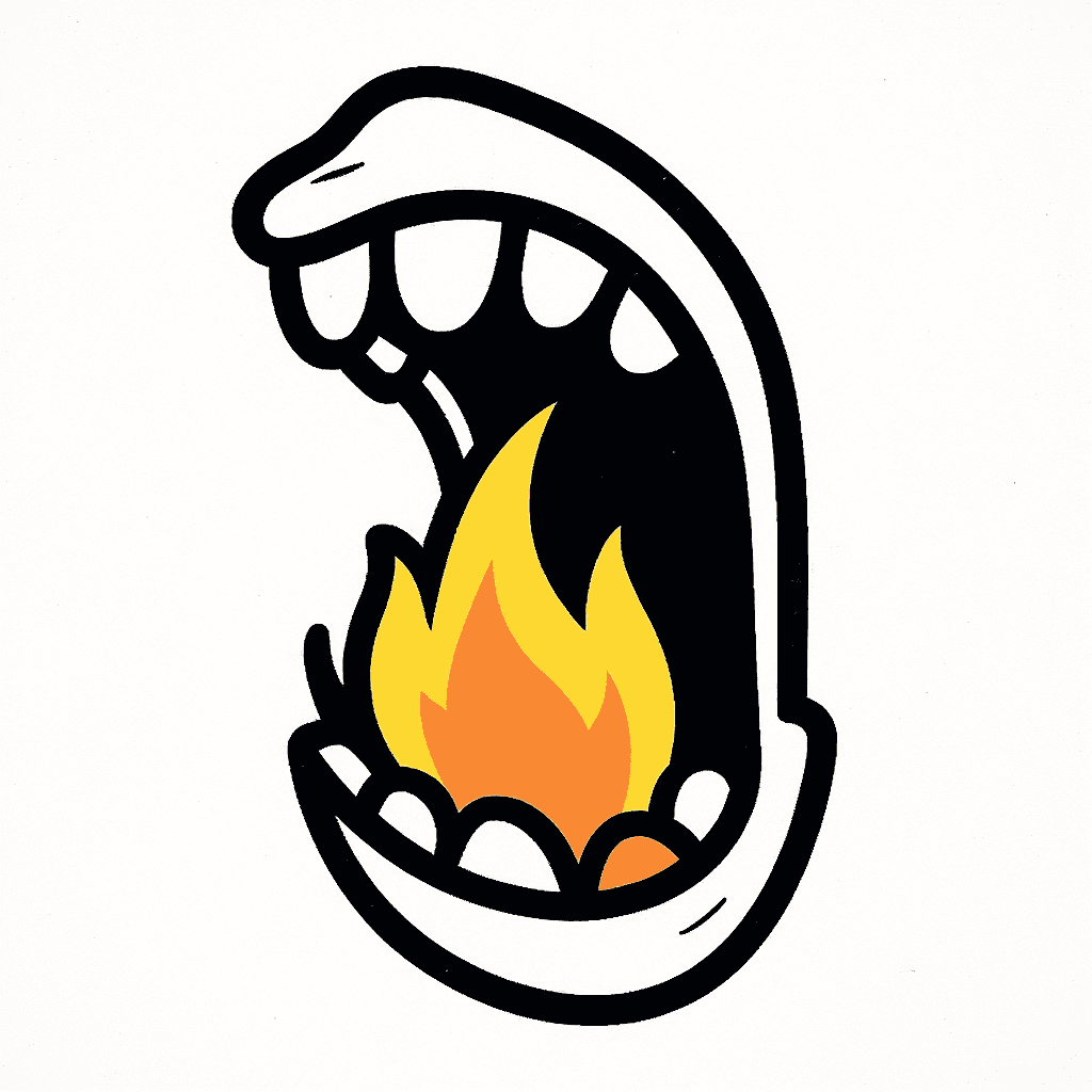 AI generated: A side-on cartoon-style mouth, just like the aliens from The Simpsons. Mouth is wide open as if roar...