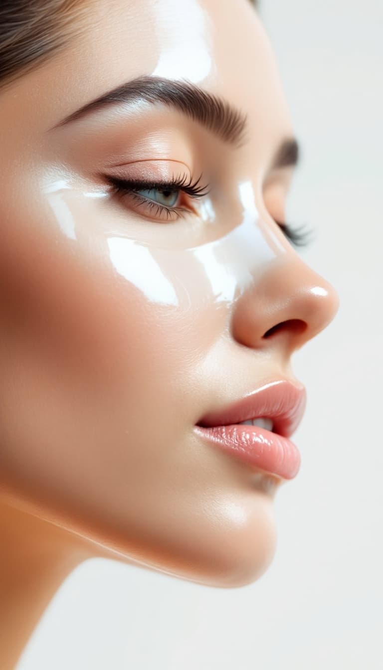 AI generated: Photorealistic, close-up half-profile portrait of a radiant latino female model with natural, health...