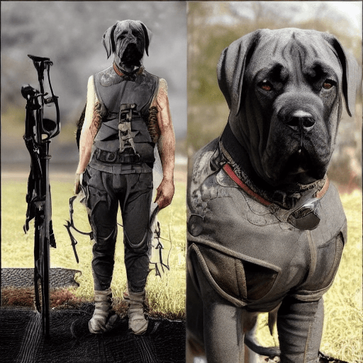 AI generated: realistic cane corso dressed to war
