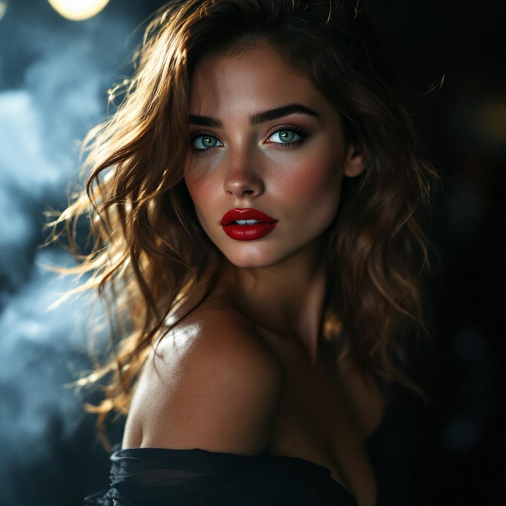 AI generated: stunning young French woman with chestnut-brown hair in soft waves and mesmerizing green eyes. She i...