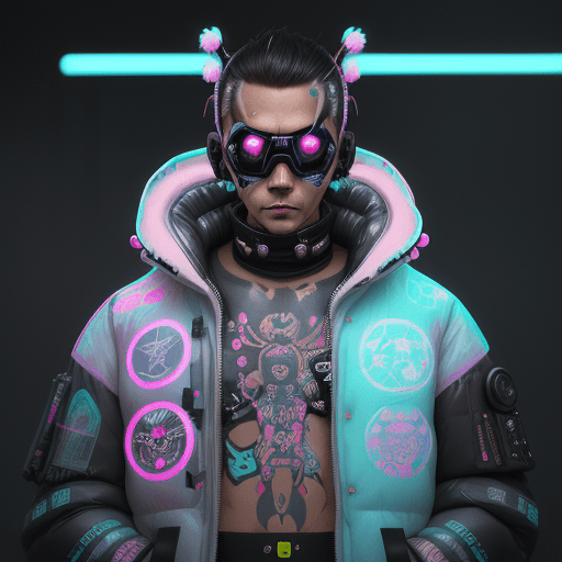 AI generated: kawaii style {style Detailed body painting neon operator tanned man, cyberpunk futuristic neon, refl...