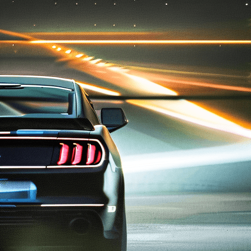 AI generated: a picture of a ford mustang, modern car, black color, perfectly centered, dark night, neon lights in...