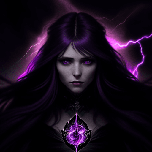AI generated: long haired woman | fantasy art | swirly purple hair with bangs | epic fantasy card game | woman mad...