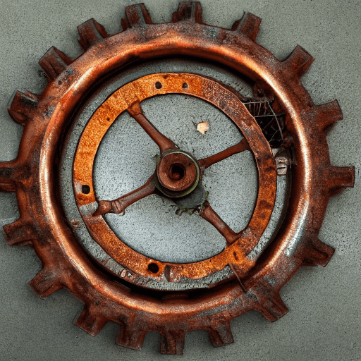 AI generated: [1] "FLS Atmospheres" written in capital letters in the center of a slightly rusted gearwheel. The g...