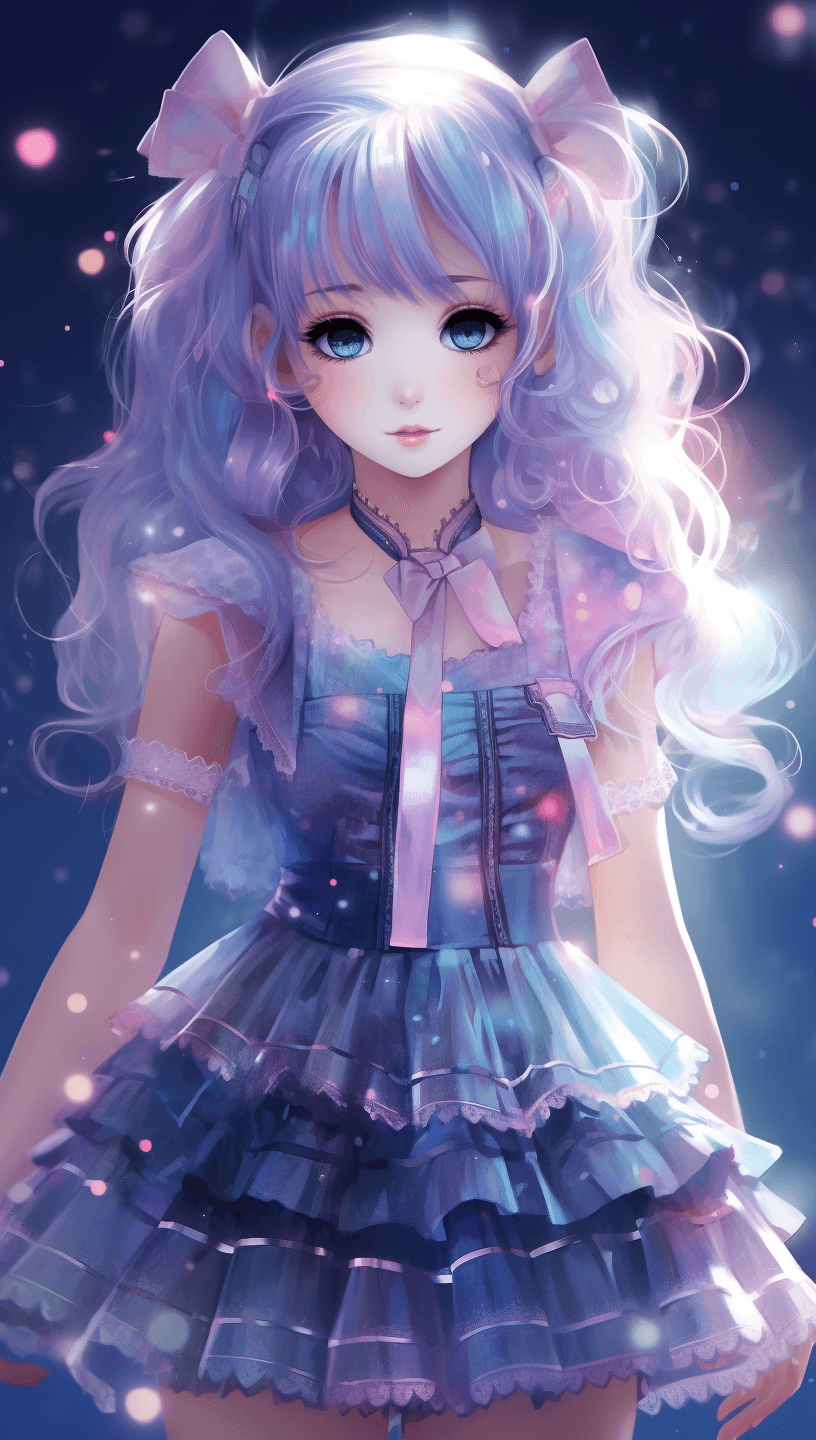 AI generated: Anime cute girl showing her hand and staring, in the style of light purple and light blue, berrypunk...