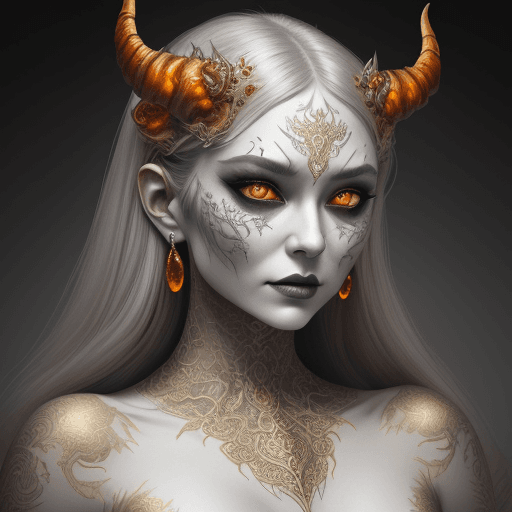 AI generated: the face of a woman dressed in demon attire, in the style of light gray and light gold, vibrant illu...