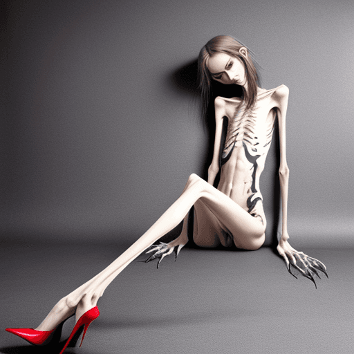 AI generated: lying position of extreme skinny slender anorexic girl very skinny slender girl, with long curved cl...