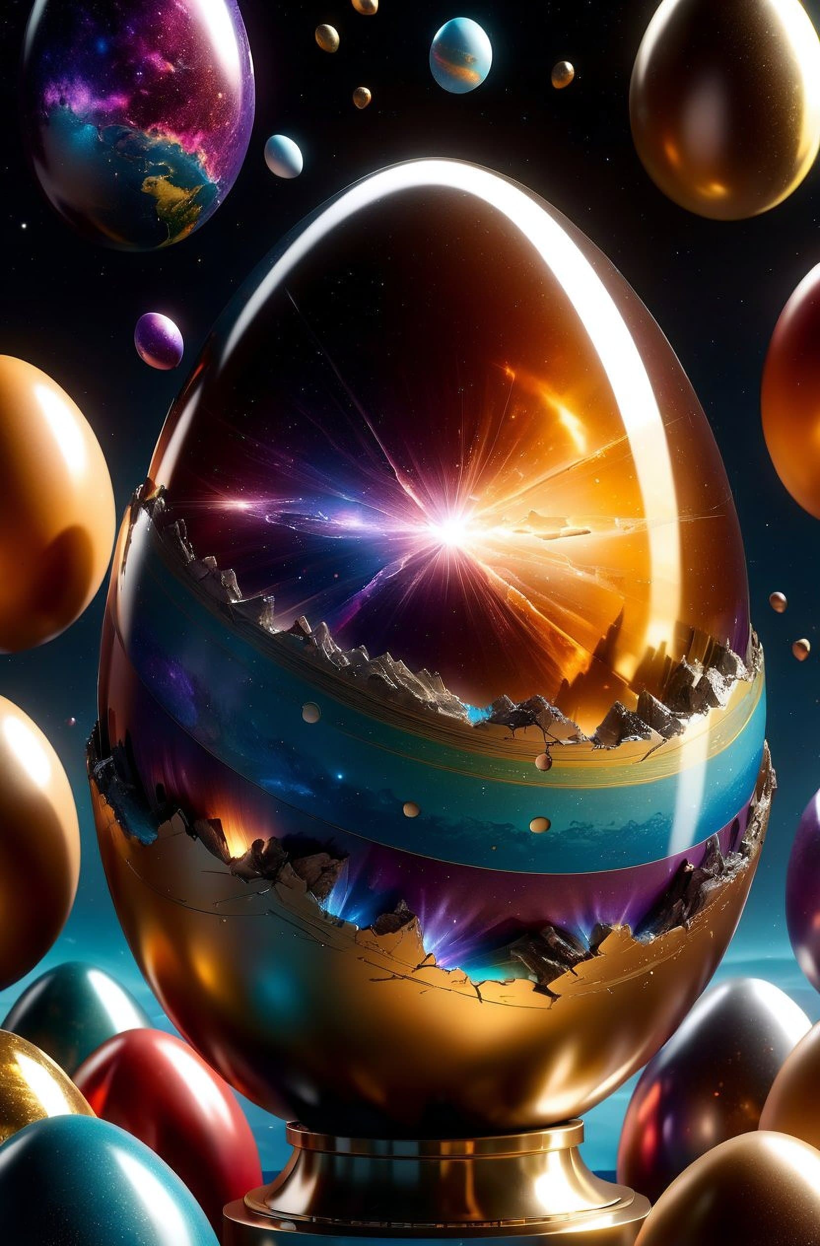 AI generated: (the universe as an egg being cracked, colorful:1.3), hyper detailed, dramatic lighting, cgsociety, ...