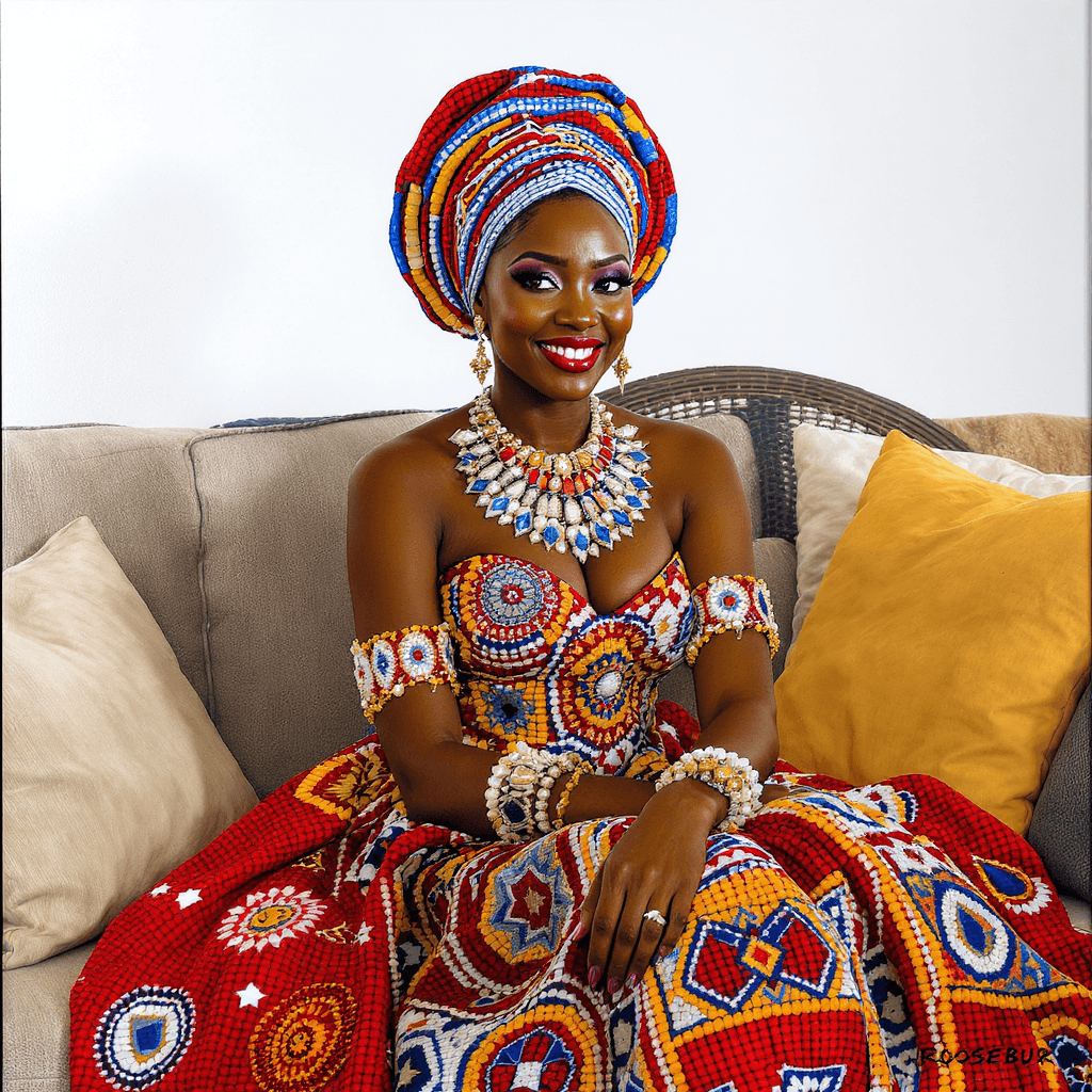 AI generated: Acrylic highly detailed acrylic image of an AFRICAN AMERICAN lady IS DRESSED IN AN ORNATE, COLORFUL ...