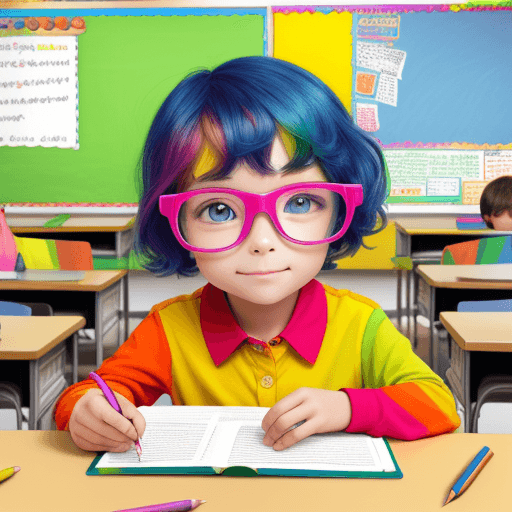 AI generated: colorfull crayons out of the box similar to a humans with face, eyes, eye glasses in a classroom usi...