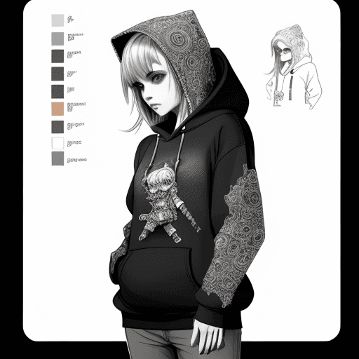 AI generated: Create intricate nvinkpunk, sketch, of a character wearing Hoodie,