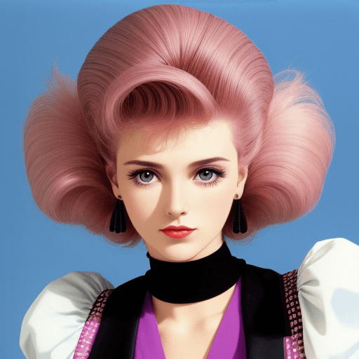 AI generated: a woman head and she has 80s hairstyle and fashion clothes on her, her head is looking to left