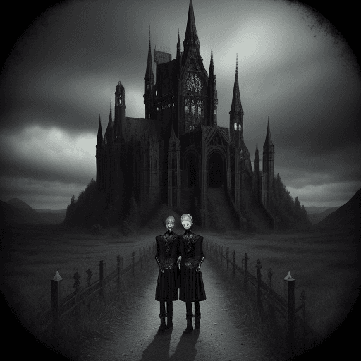AI generated: gothic landscape with gothic boys, in the style of gothic, photorealistic, ultra realistic, highly d...