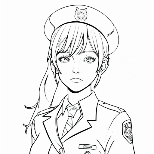 AI generated: Generate a coloring page of an anime police girl