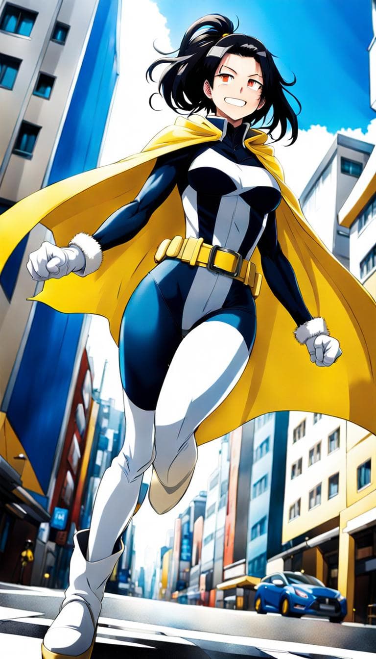 AI generated: {Safe for Work}, NanaShimura, \(boku no hero academia\), yellow gloves, black hair, long hair, folde...