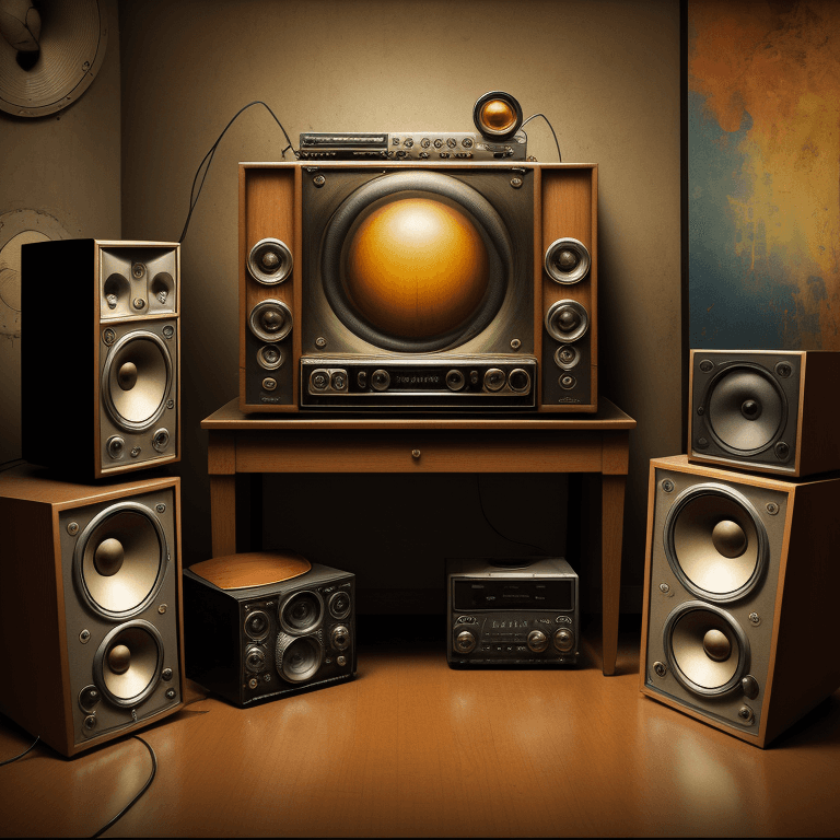 AI generated: music Album cover picture, surreal art oil picture, radio, speaker, music instruments