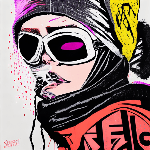 AI generated: The female subject is wearing a ski mask that covers her face, creating an air of mystery and intrig...