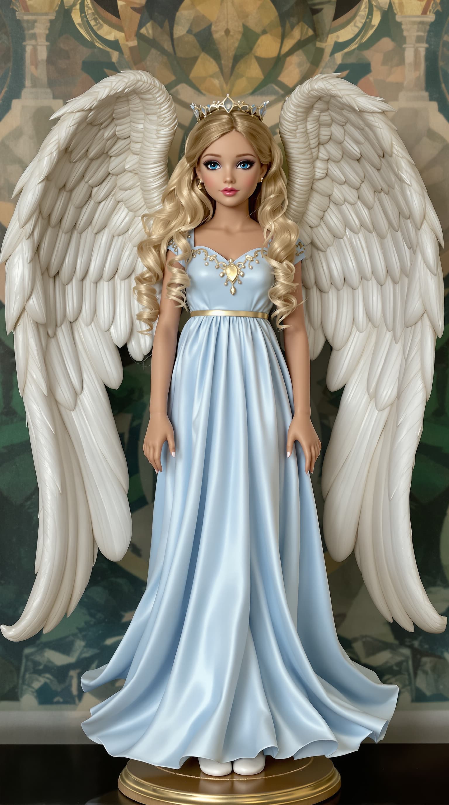 AI generated: A professional photograph showcases an exquisitely beautiful porcelain figurine of an angelic girl w...