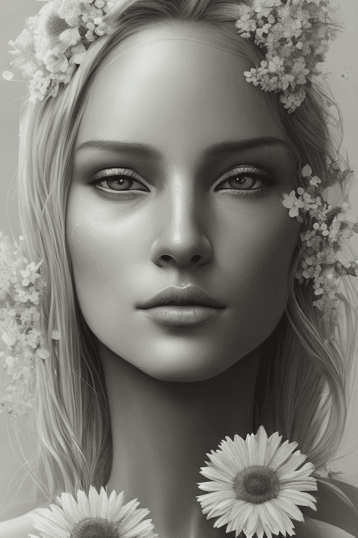 AI generated: full length portrait of a beautiful blond woman, standing in field full of flowers, detailed gorgeou...