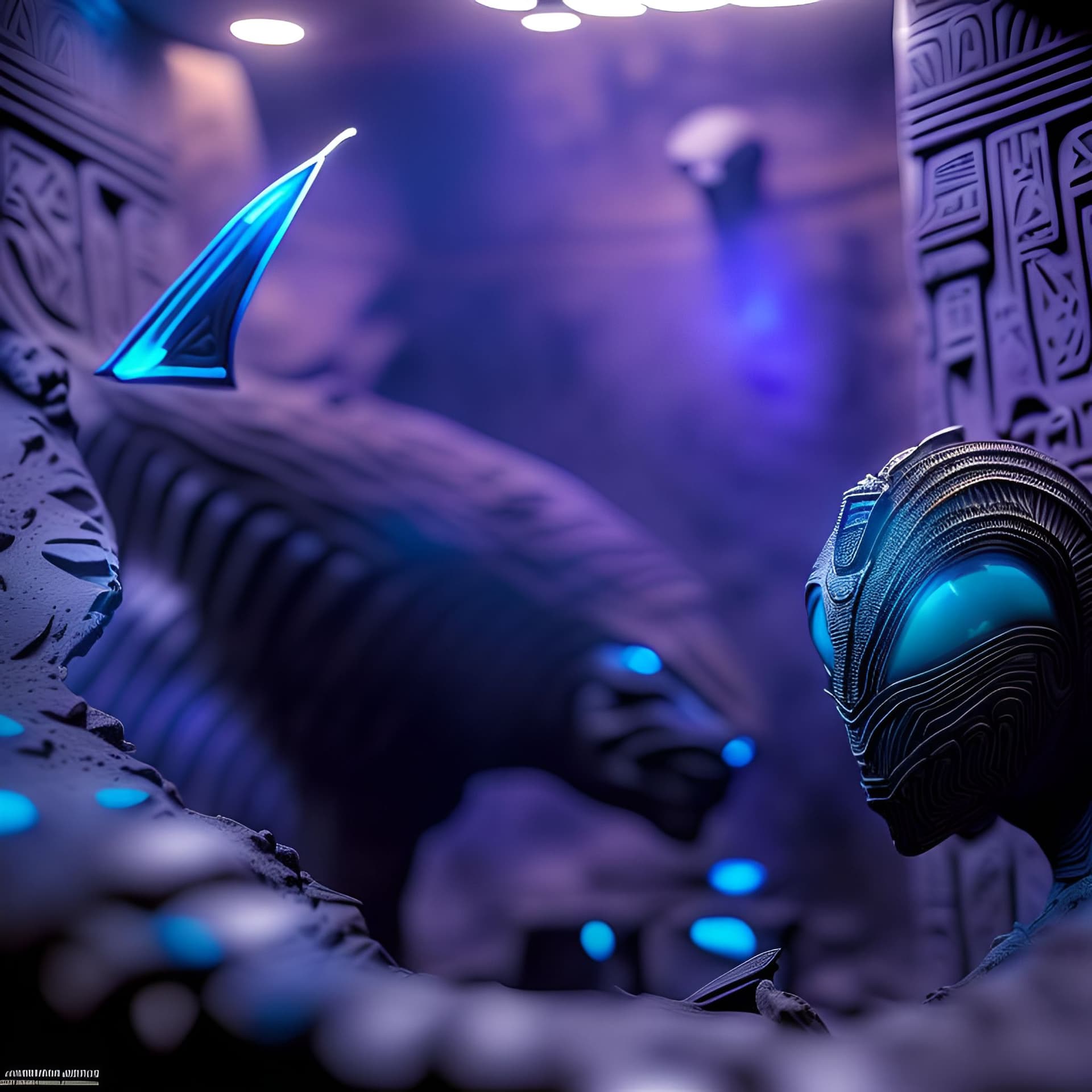 AI generated: Obsidian sculpted aliens found ancient tomb