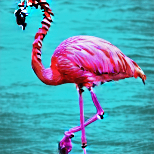 AI generated: hyper realistic pink flamingo in a modern water color style with vibrant colors in tropical ocean wa...