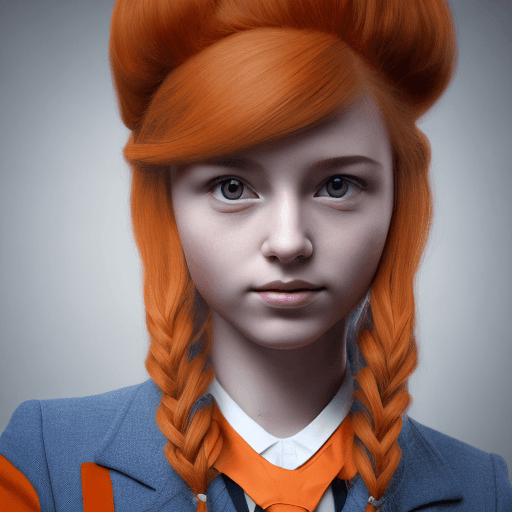 AI generated: masterpiece, mid shot, arafly dressed woman with orange hair and a suitcase, a portrait inspired by ...