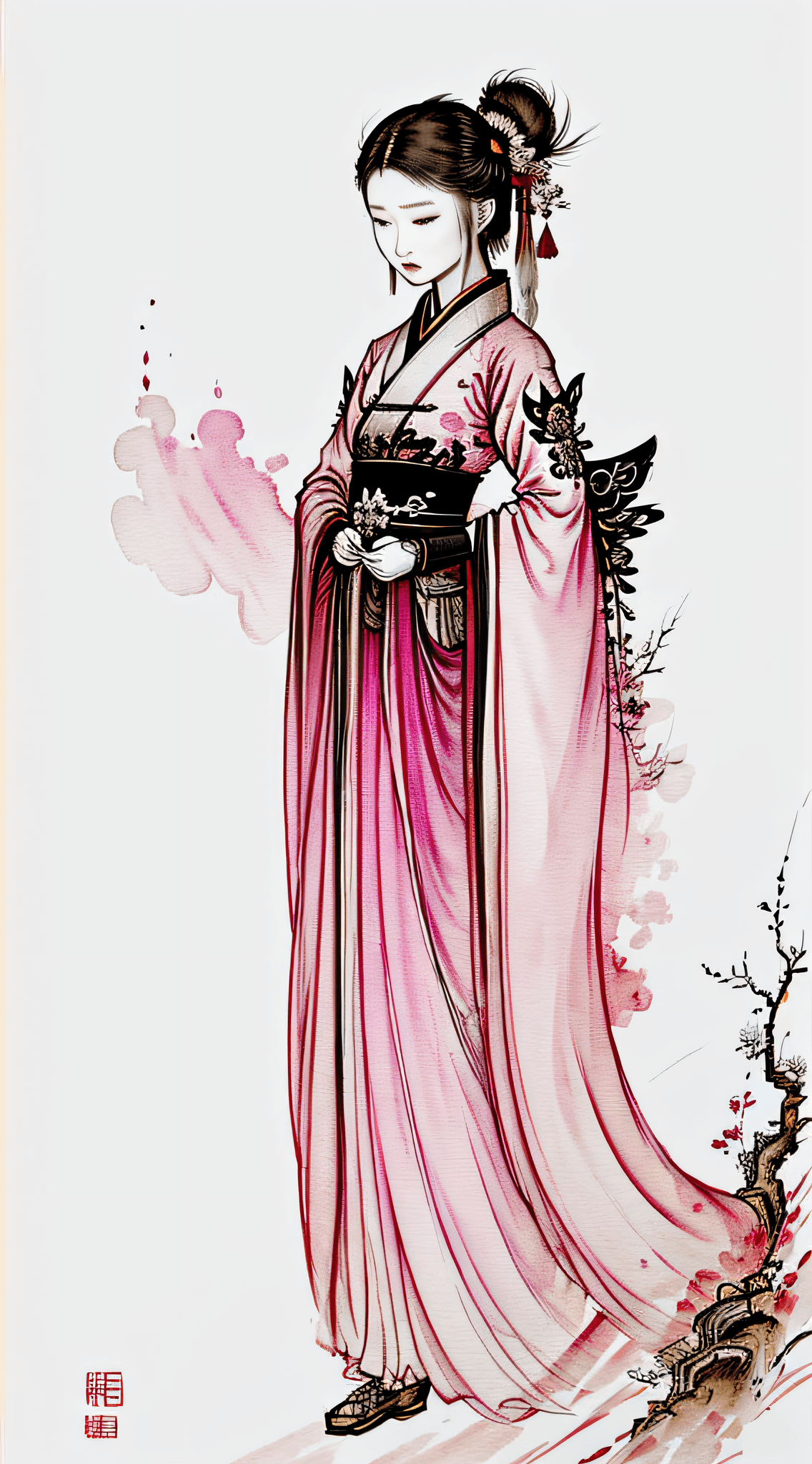 AI generated: Hanfu, Beauty, Ink Painting, China