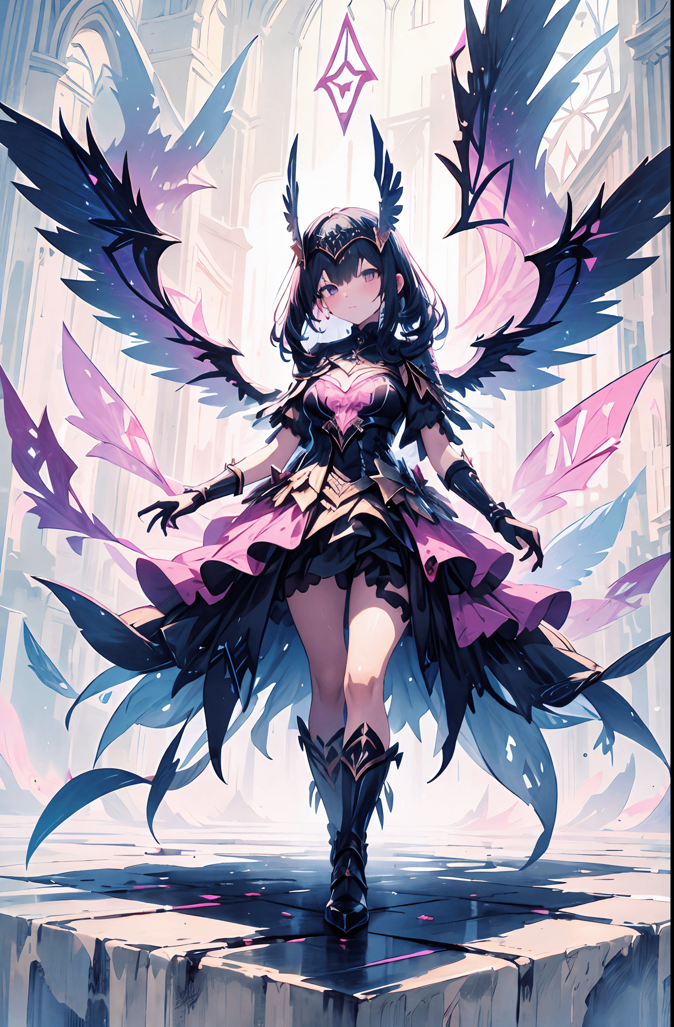 AI generated: stained glass art of Valkyrie wearing glass masquerade mask, mosaic-stained glass art, stained-glass...