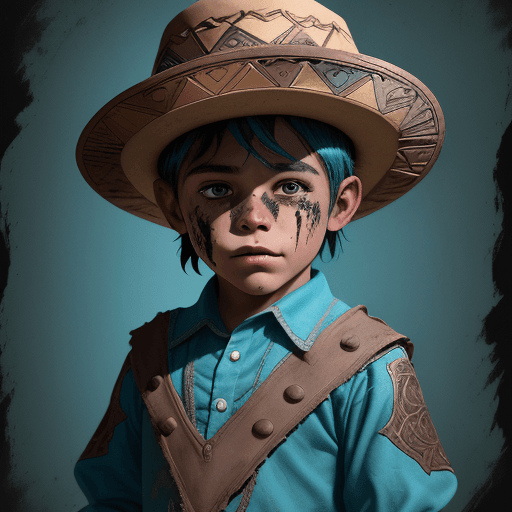 AI generated: a cartoon boy wearing a sombrero, in the style of detailed comic book art, dark cyan and bronze, sta...