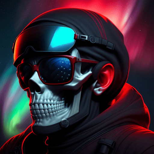 AI generated: Midjourney style of detailed and intricate skull wearing red sunglasses| wearing cosmonaut suit| por...