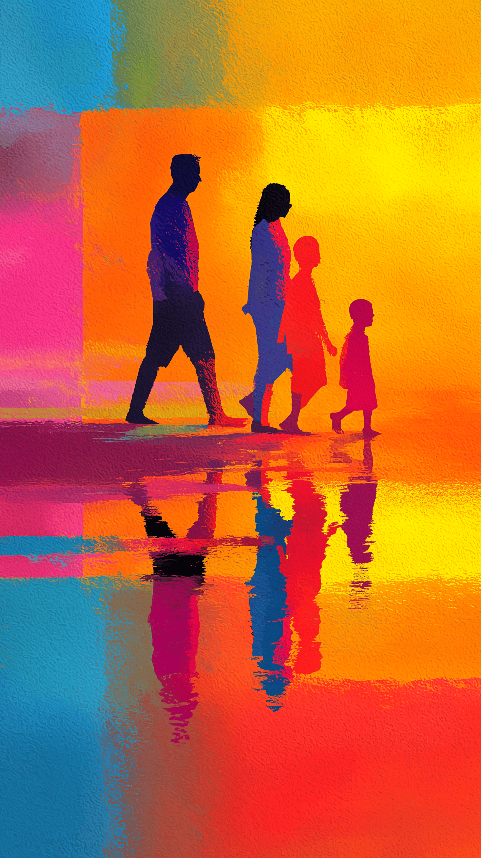 AI generated: colorful neon illustration, flat lighting, perfect complementary combination of colors, textured fin...