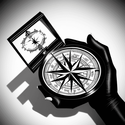 AI generated: compass in the hand, stylise black and white drawing