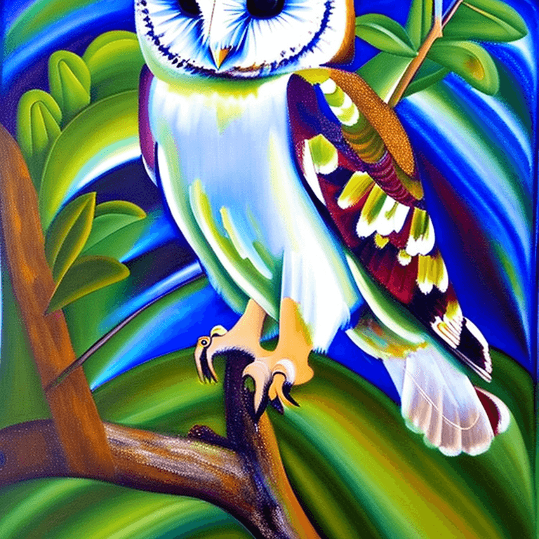 AI generated: Ralistic, ((Masterpiece, best quality)), extremely cute barn owl perching on branch in dream park, i...