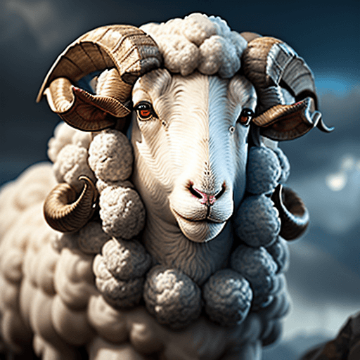 AI generated: A portrait of a magnificent sheep striving forward in a heroic stance wearing a super hero cape. Int...