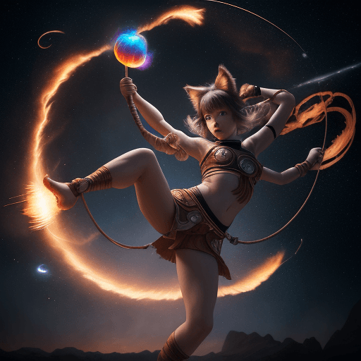AI generated: cinematic portrait of a young beautiful pretty and cute female with a monkey tail, kitty ears and ca...